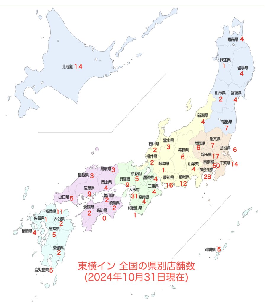 東横インの県別店舗数